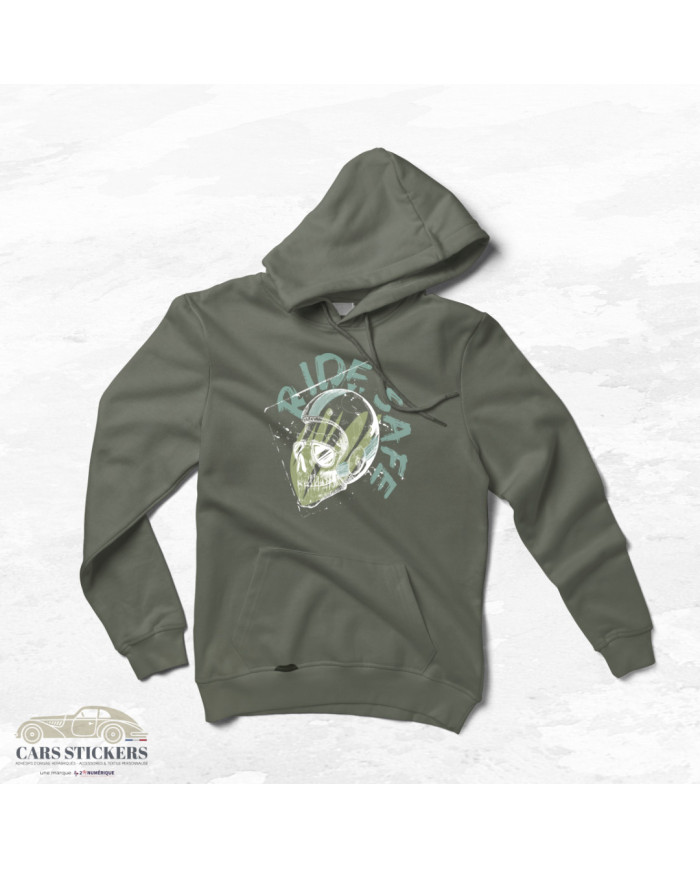 Sweat à capuche unisexe Vert Kaki : Parce qu'on peut aimer rouler, mais rester en sécurité !