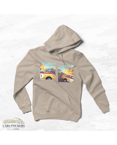 Sweat à capuche beige avec motif de course pour passionnés de sport automobile