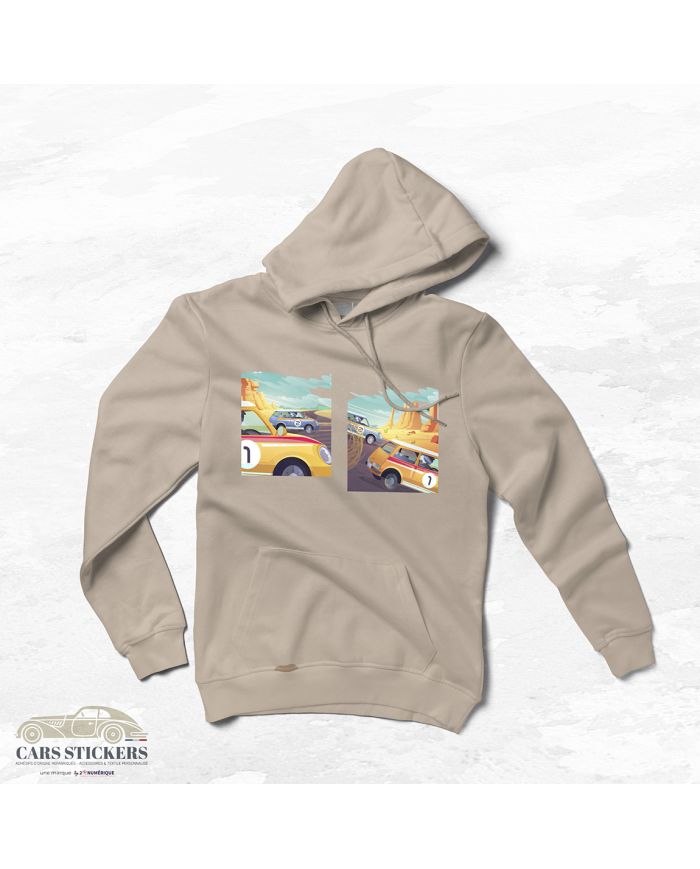 Sweat à capuche beige avec motif de course pour passionnés de sport automobile