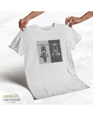 T-shirt blanc à col rond - Motos contrastées