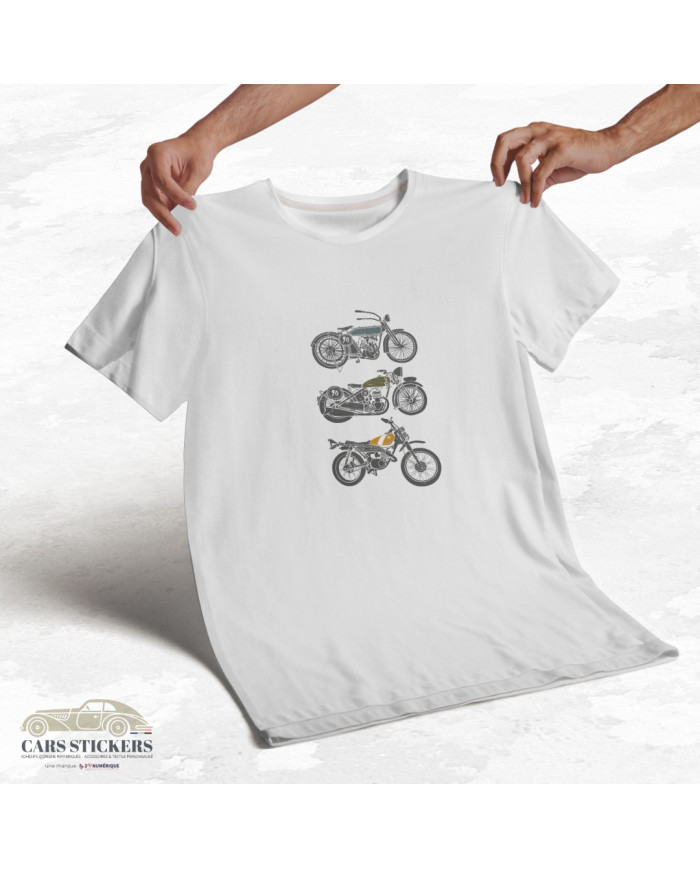 T-shirt blanc à col rond - 3 motos