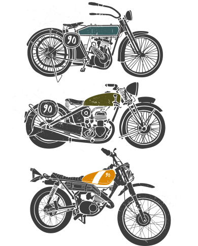 T-shirt blanc à col rond - 3 motos