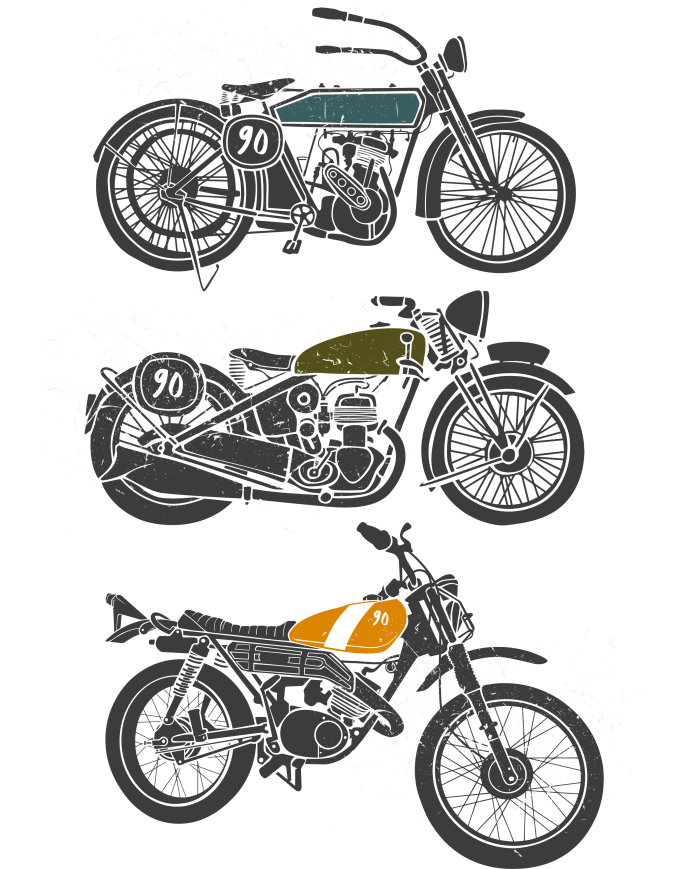 T-shirt blanc à col rond - 3 motos