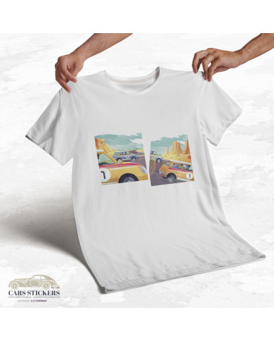 T-shirt blanc à col rond - Course de voitures pop