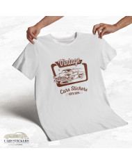 T-shirt blanc à col rond - Vintage Cars Stickers Bordeaux