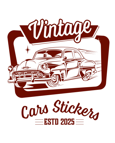 T-shirt blanc à col rond - Vintage Cars Stickers Bordeaux