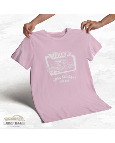 T-shirt rose pâle à col rond - Vintage Cars Stickers blanc