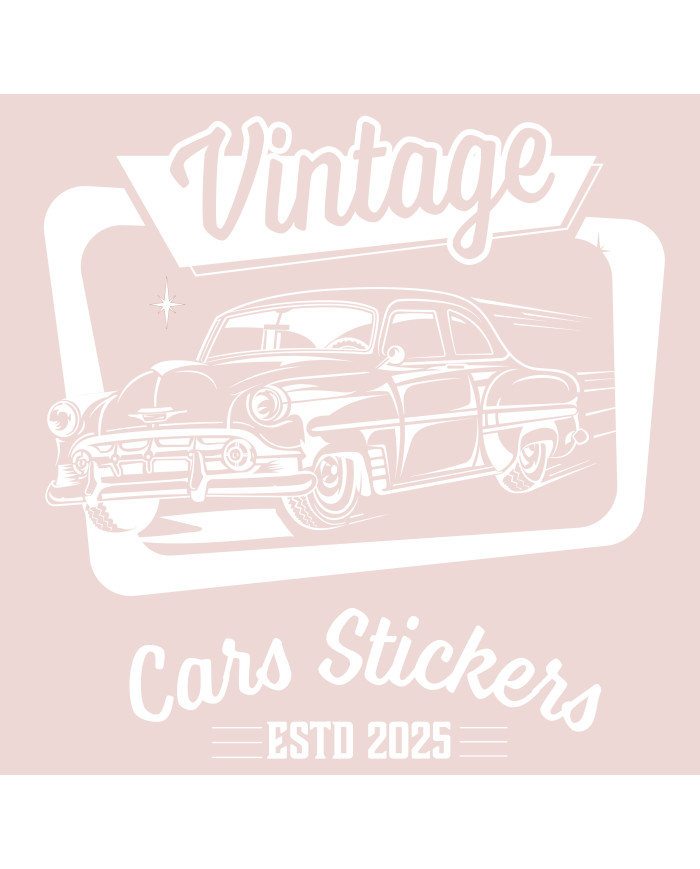 T-shirt rose pâle à col rond - Vintage Cars Stickers blanc