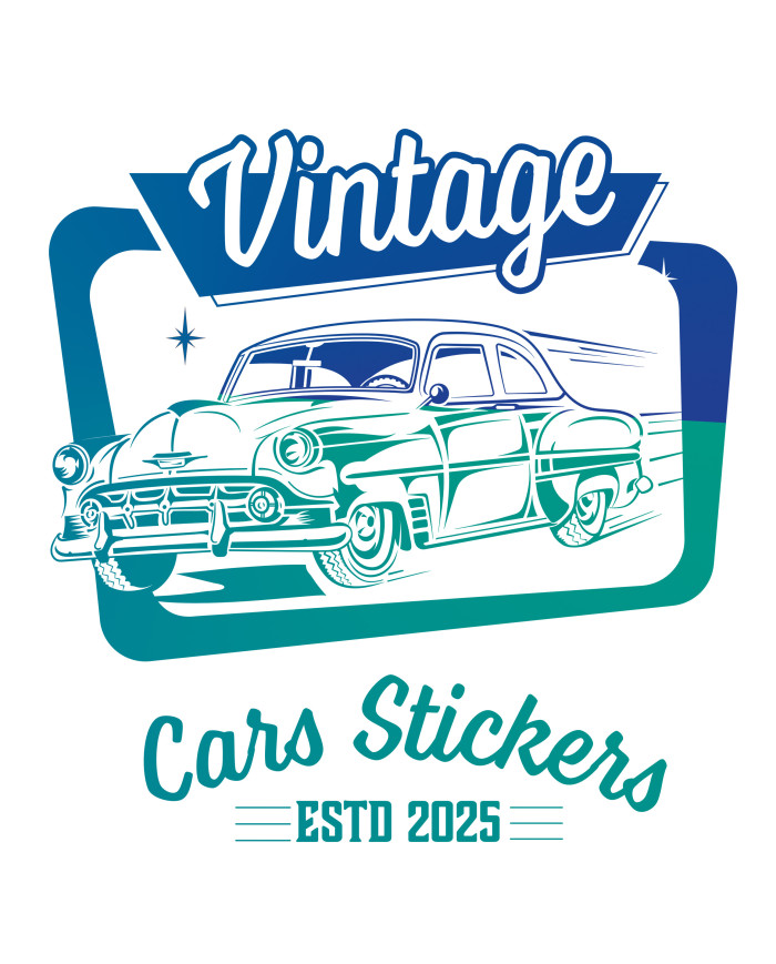 T-shirt rose pâle à col rond - Vintage Cars Stickers vert et bleu