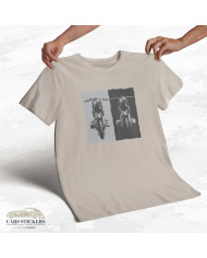 T-shirt beige à col rond - Motos contrastées