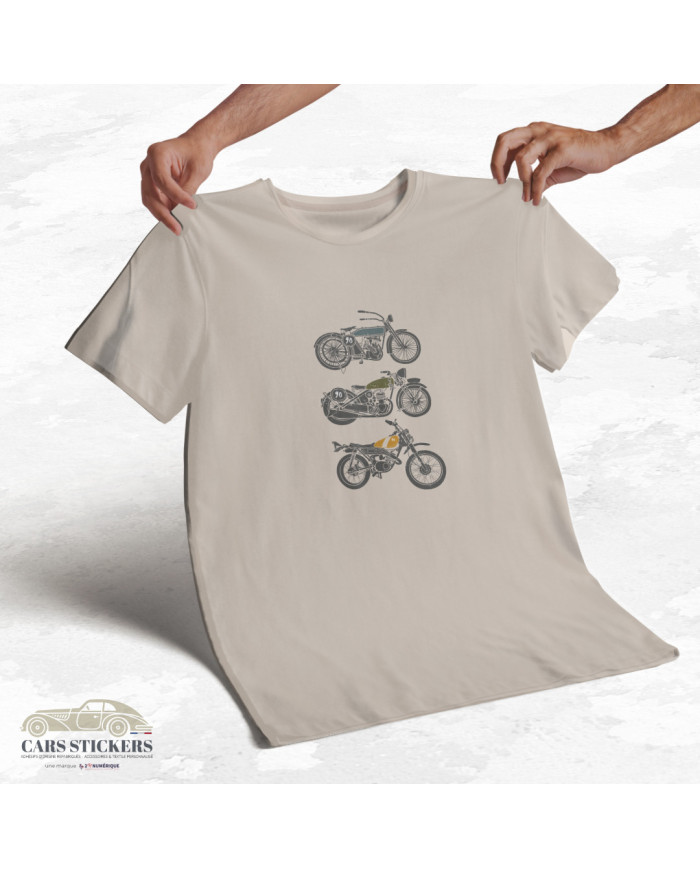 T-shirt beige à col rond - 3 motos