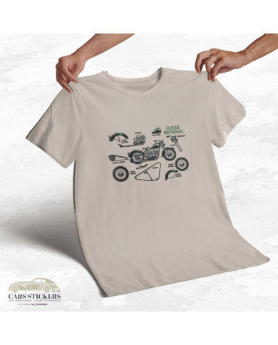 T-shirt beige à col rond - Mécanique Motorbike