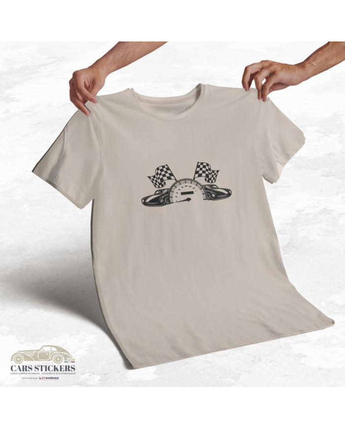 T-shirt beige à col rond - Black & White Racing