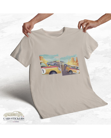 T-shirt beige à col rond - Course de voitures pop