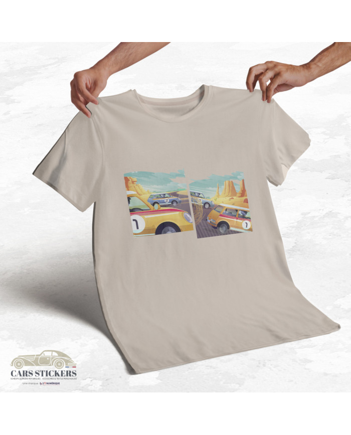 T-shirt beige à col rond - Course de voitures pop
