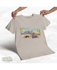 T-shirt beige à col rond - Course de voitures pop