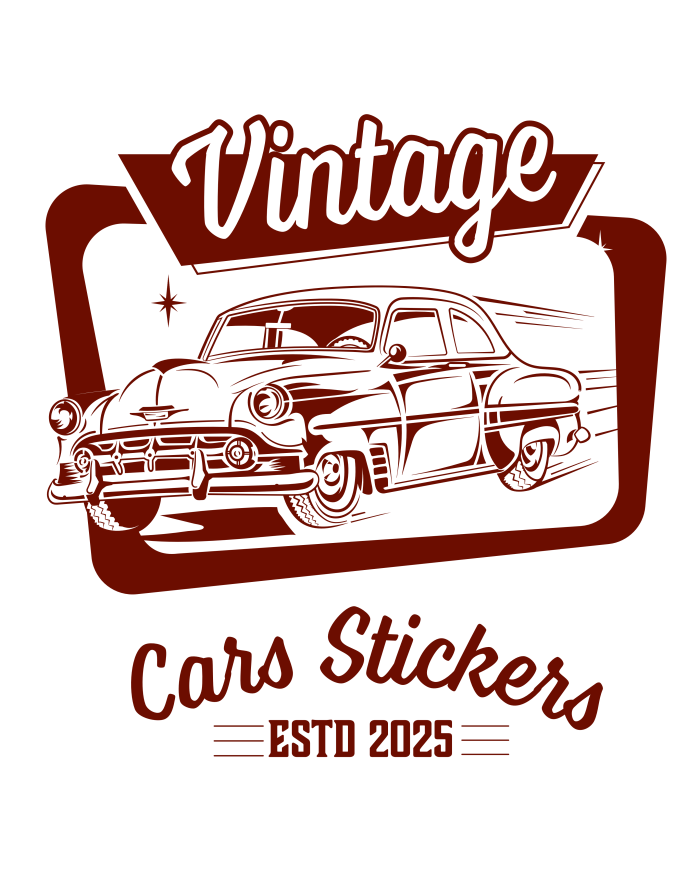 T-shirt beige à col rond - Vintage Cars Stickers Bordeaux