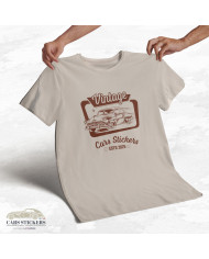 T-shirt beige à col rond - Vintage Cars Stickers Bordeaux