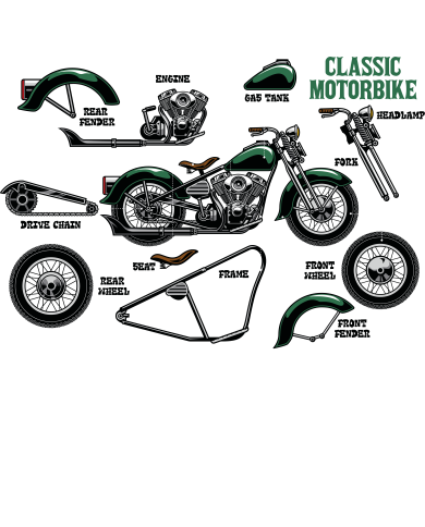 T-shirt vert kaki à col rond - Mécanique Motorbike