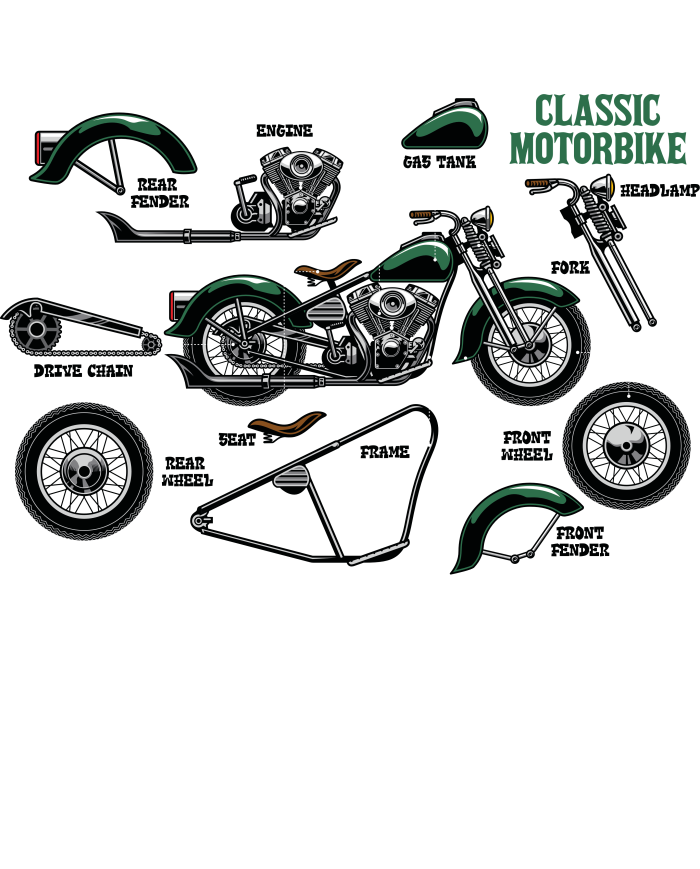 T-shirt vert kaki à col rond - Mécanique Motorbike