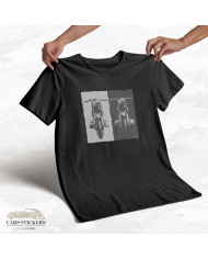 T-shirt noir à col rond - Motos contrastées