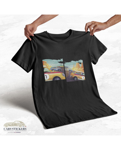 T-shirt noir à col rond - Course de voitures pop