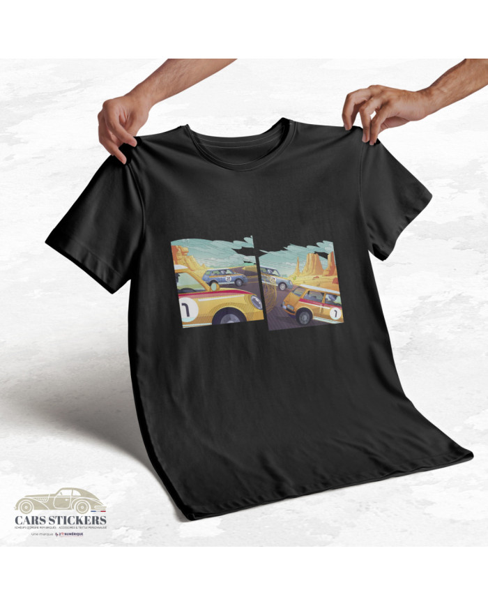T-shirt noir à col rond - Course de voitures pop