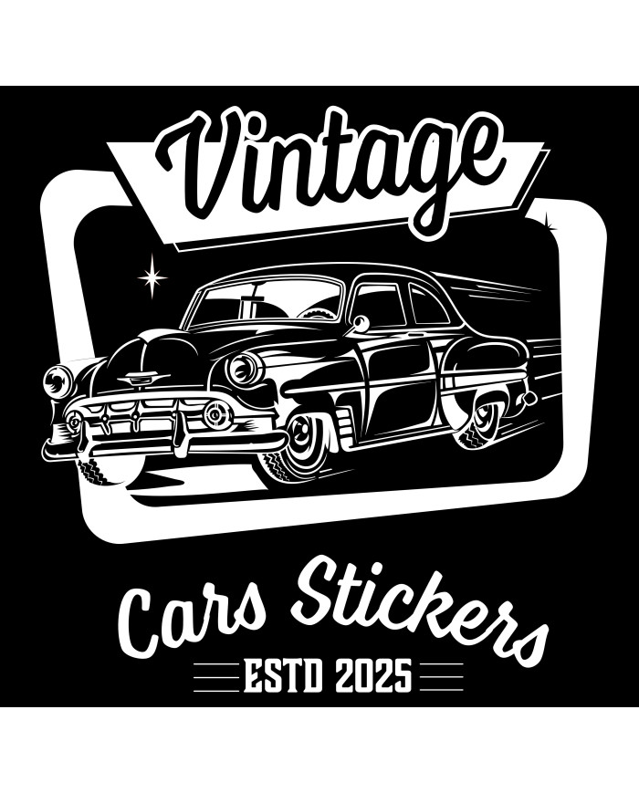 T-shirt noir à col rond - Vintage Cars Stickers blanc