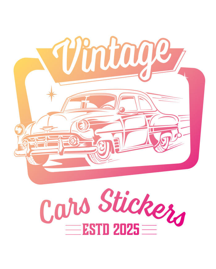 T-shirt noir à col rond - Vintage Cars Stickers orange et rose