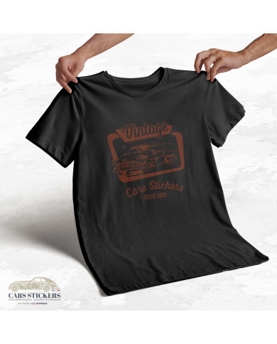 T-shirt noir à col rond - Vintage Cars Stickers Bordeaux