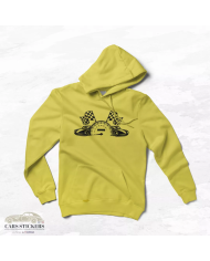 Sweat à capuche jaune avec motif compteur et drapeaux de course pour passionnés de sport automobile