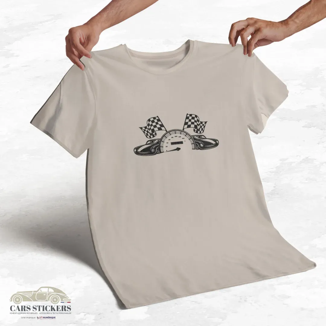 T-shirt beige à col rond - Black & White Racing