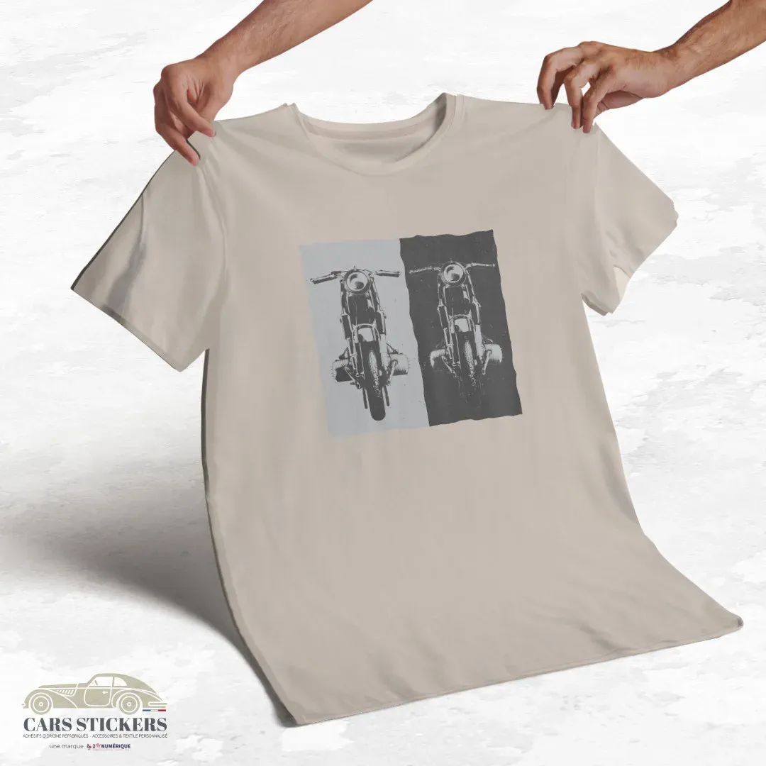 T-shirt beige à col rond - Motos contrastées
