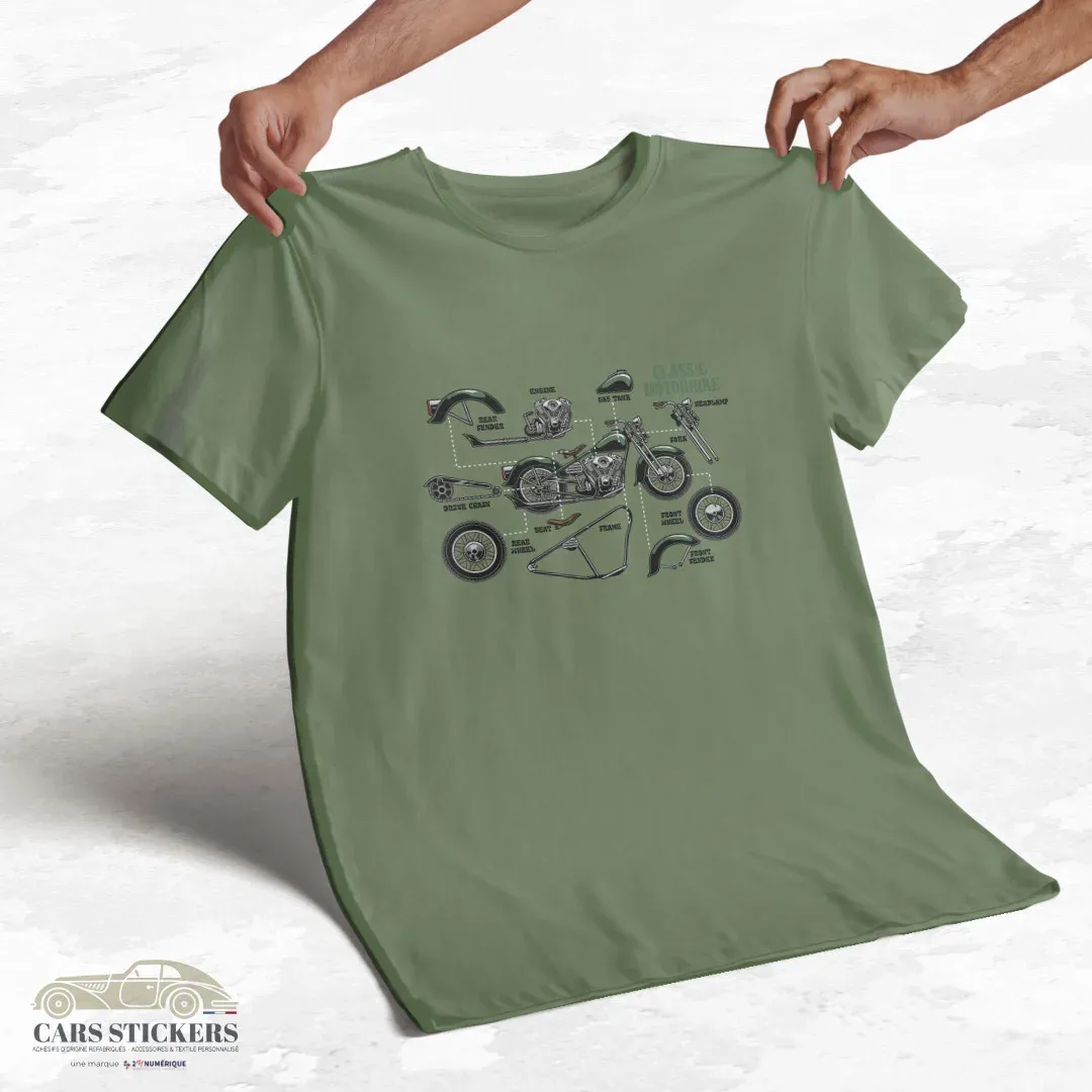 T-shirt vert kaki à col rond - Mécanique Motorbike