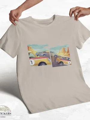 T-shirt beige à col rond - Course de voitures pop