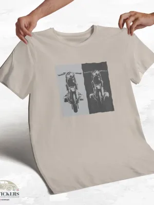 T-shirt beige à col rond - Motos contrastées