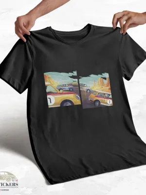 T-shirt noir à col rond - Course de voitures pop