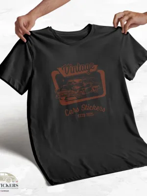 T-shirt noir à col rond - Vintage Cars Stickers Bordeaux