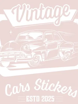 T-shirt rose pâle à col rond - Vintage Cars Stickers blanc