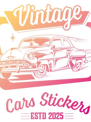 T-shirt rose pâle à col rond - Vintage Cars Stickers orange et rose