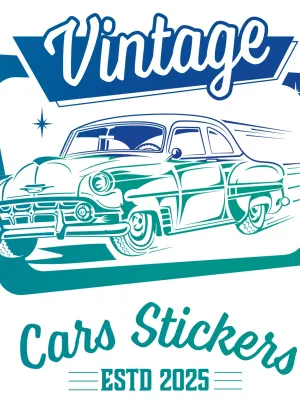 T-shirt rose pâle à col rond - Vintage Cars Stickers vert et bleu