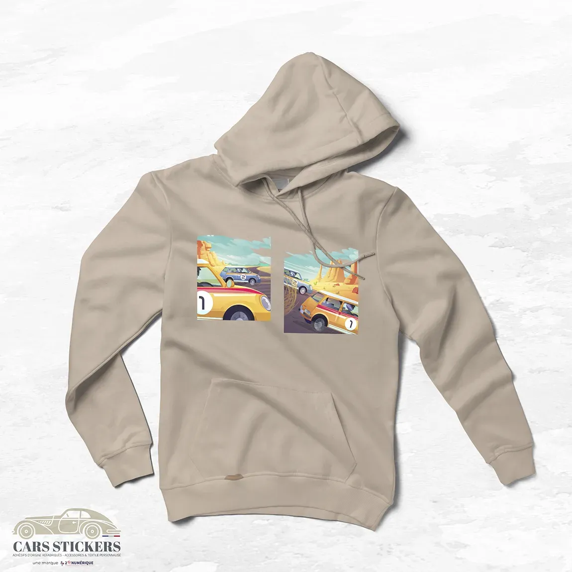 Sweat Beige - Course de voitures pop