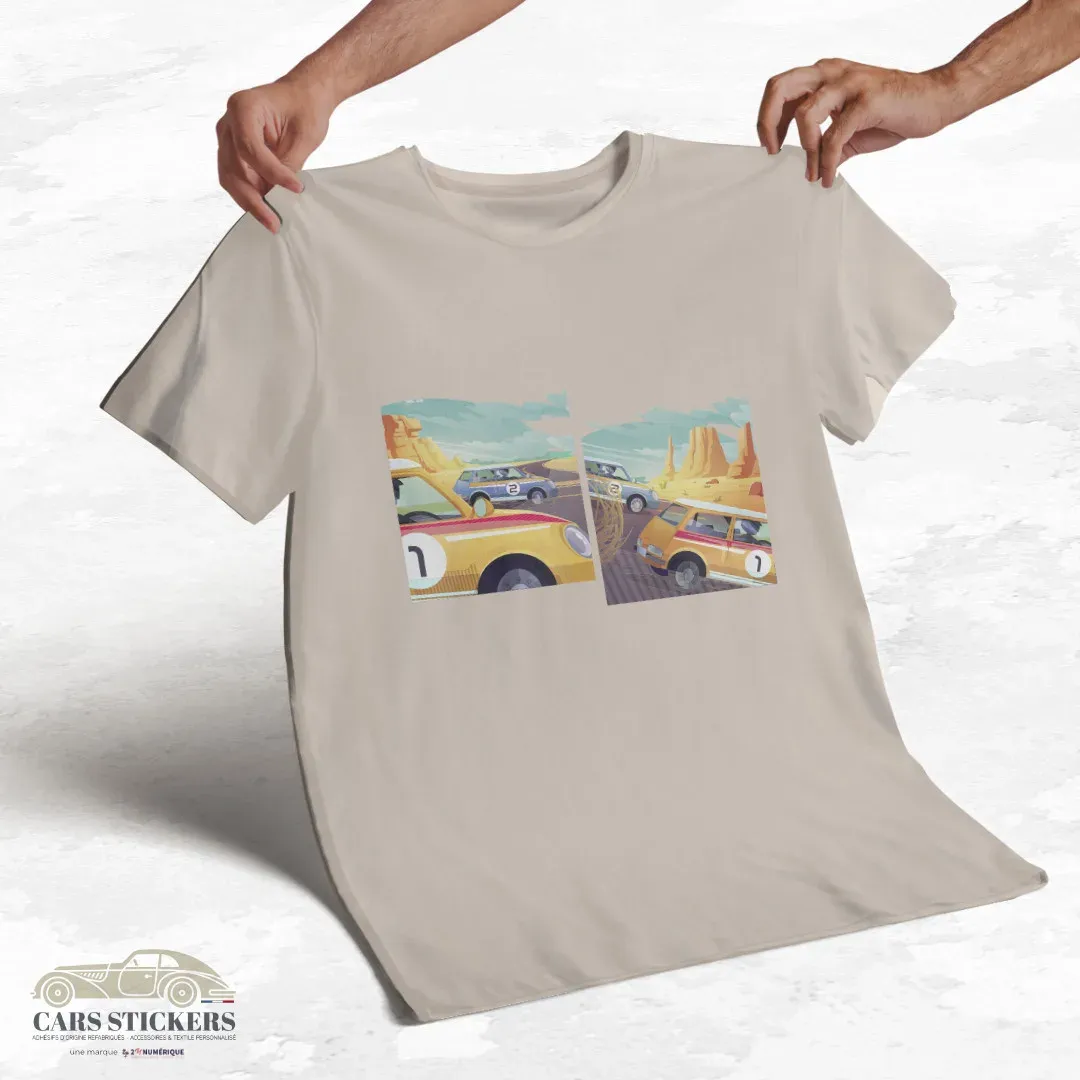 T-shirt beige à col rond - Course de voitures pop