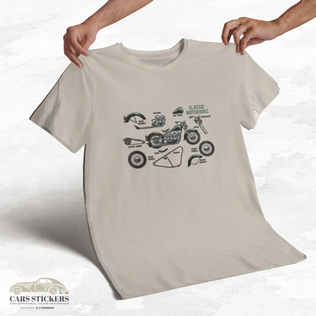 T-shirt beige à col rond - Mécanique Motorbike