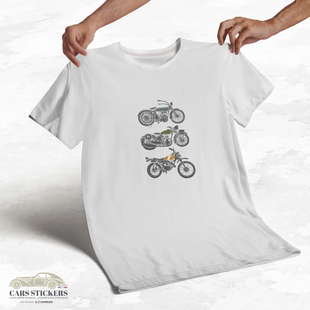 T-shirt blanc à col rond - 3 motos
