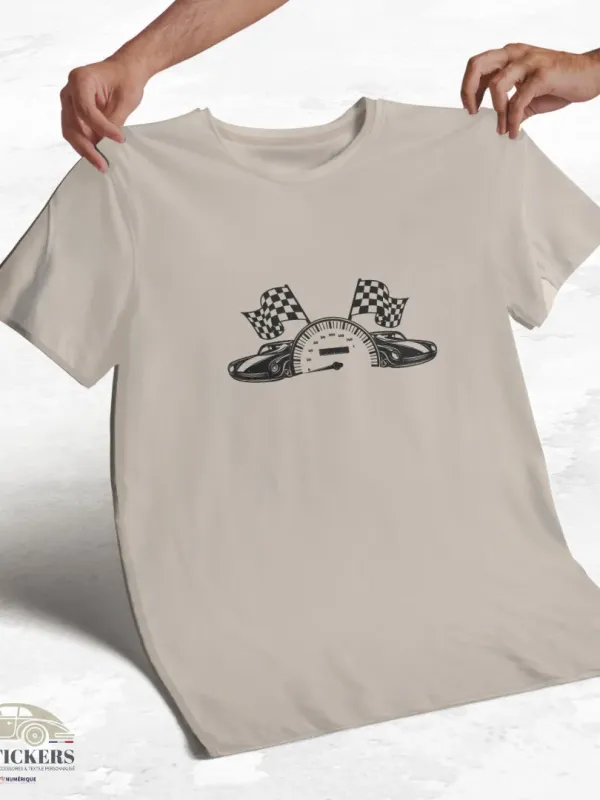 T-shirt beige à col rond - Black & White Racing