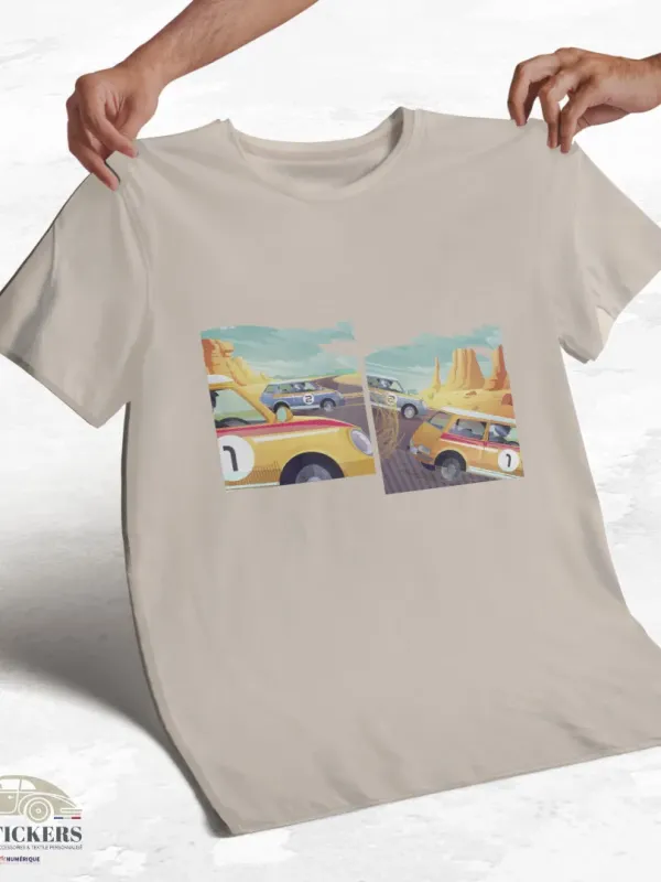 T-shirt beige à col rond - Course de voitures pop