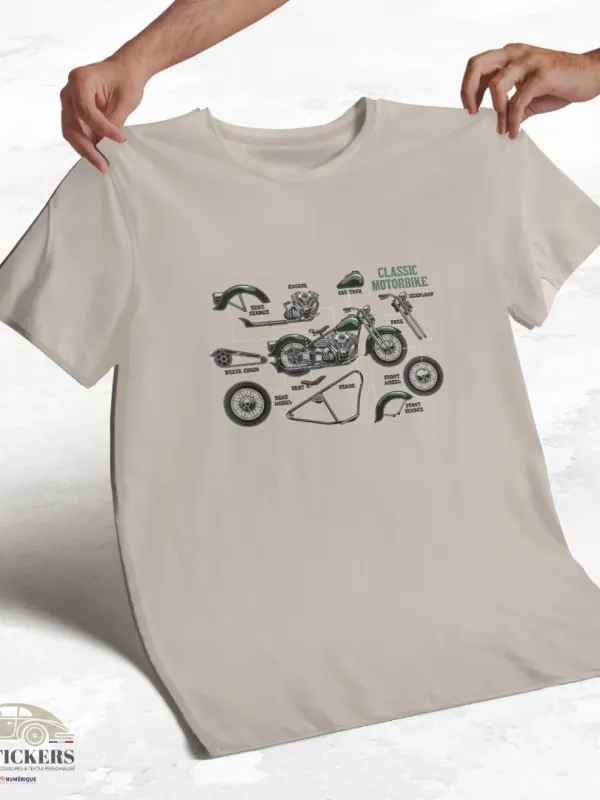 T-shirt beige à col rond - Mécanique Motorbike