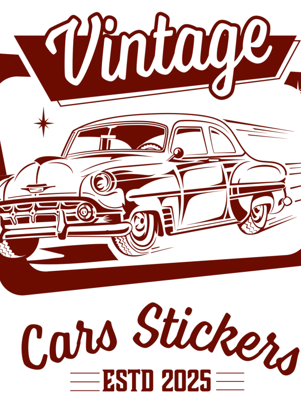 T-shirt beige à col rond - Vintage Cars Stickers Bordeaux