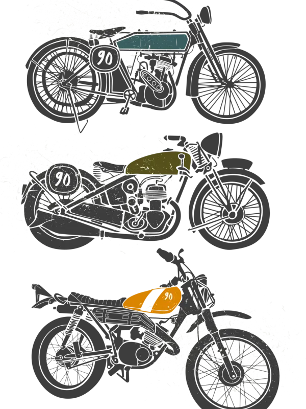 T-shirt blanc à col rond - 3 motos